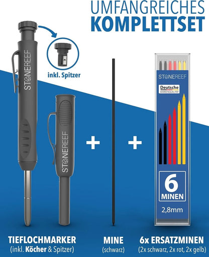 STONEREEF Tieflochmarker SR-1061 2,8mm 6 Ersatzminen Anspitzer Bohrlöcher