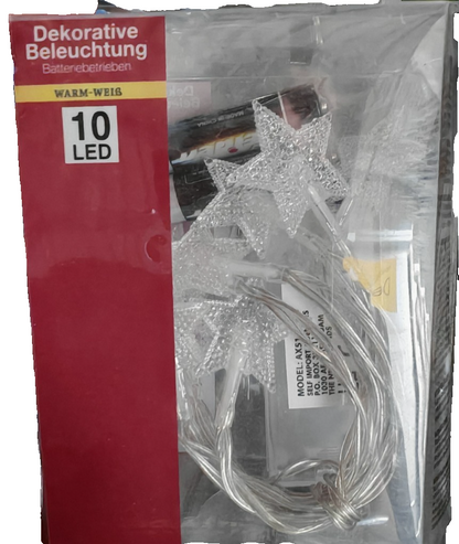 LED Lichterkette 10 Sterne Warmweiß Batteriebetrieben Weihnachtsdeko 2x AA HA34
