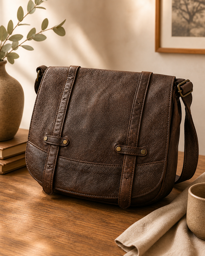 DESIDERIUS Basic Kajetan Herren Umhängetasche Dark Brown Rindsleder Echtleder H2