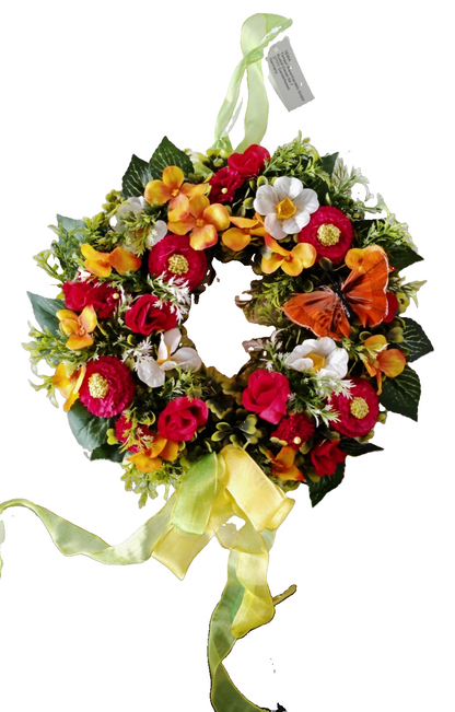 Türkranz Blumenkranz 25 cm Rot Orange Gelb Schmetterling Kunstblumen Deko A5