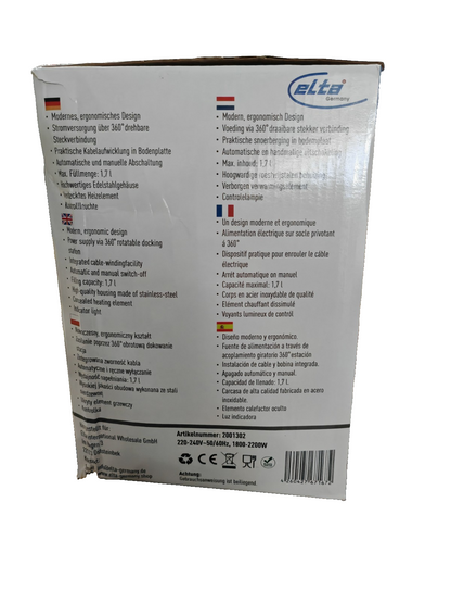 ELTA Edelstahl Wasserkocher 1,7L 2200W 360° Kabellos Abschaltautomatik C3