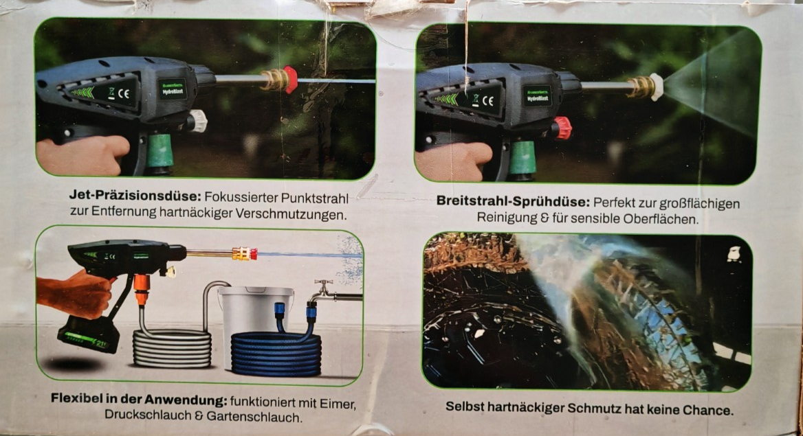Hammersmith HydroBlast Akku Druckreiniger Hochdruckreiniger kabellos Set HA19