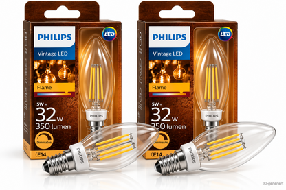 Philips Vintage LED Kerzenlampe E14 5W 32W 350lm 2200K Dimmbar Filament HA34