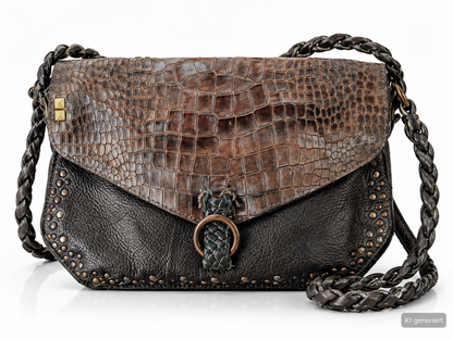 Desiderius Arpi Damen Ledertasche Dark Olive Rindsleder Schultertasche Nieten H3