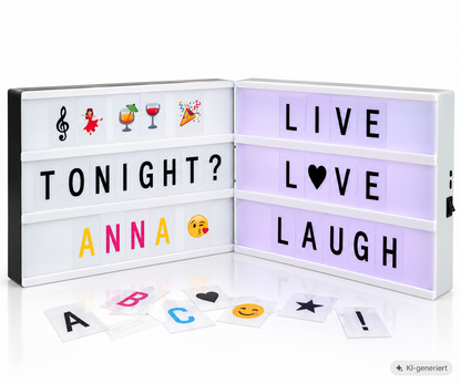 kwmobile LED Lichtbox A4 Weiß 126 Buchstaben Emojis Farbwechsel Leuchtbox E2