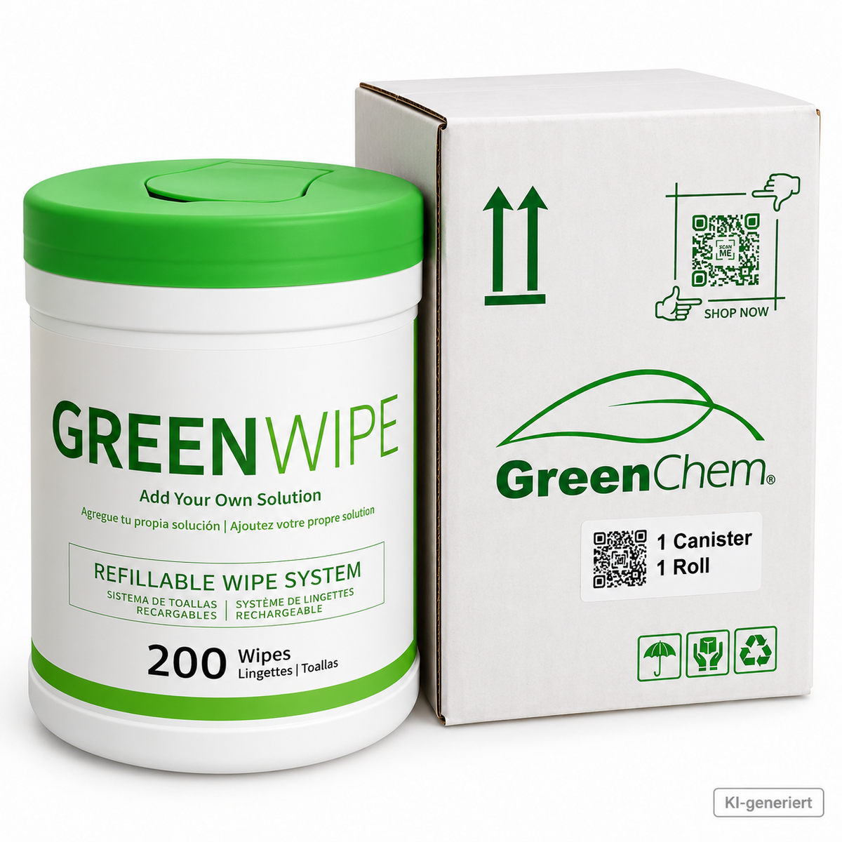 GreenWipe 200 Reinigungstücher Rolle + Spendereimer GreenChem Wipe System HA6