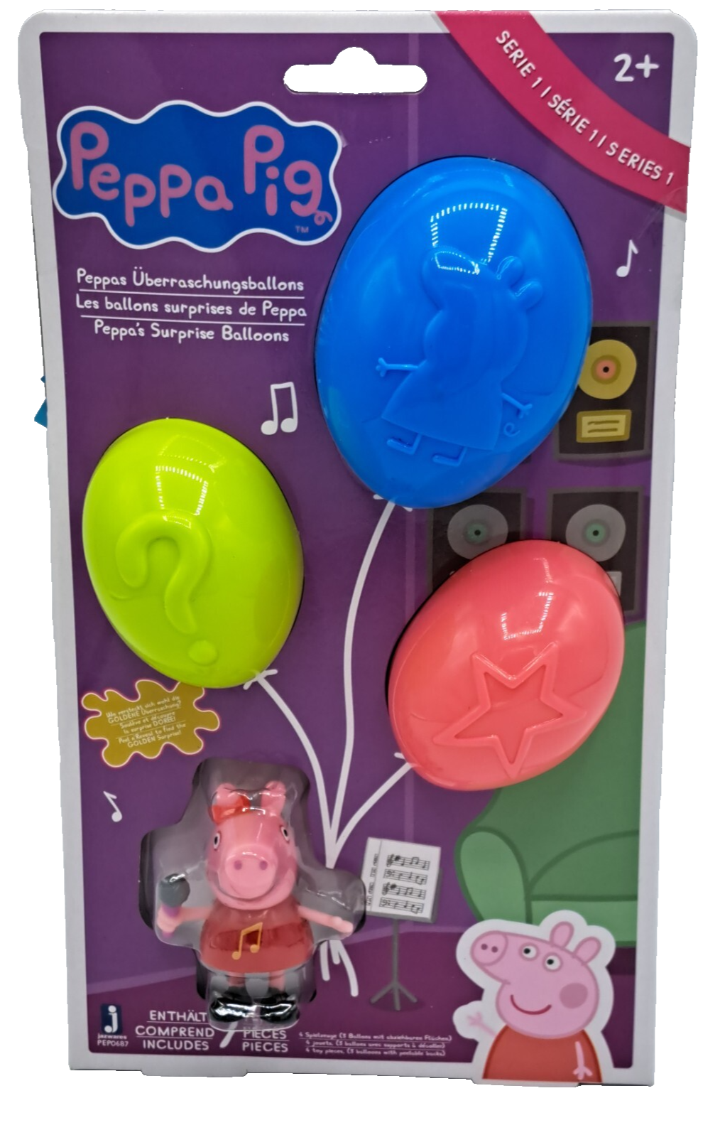 Peppa Pig Überraschungsballons Serie 1 Musik 1 Figur + 3 Ballons Set