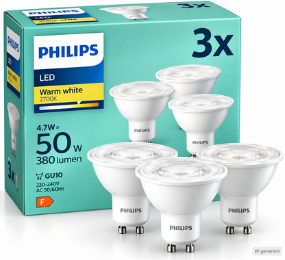 Philips LED 50W, GU10, Warmweiß 2700K, 3 Stück