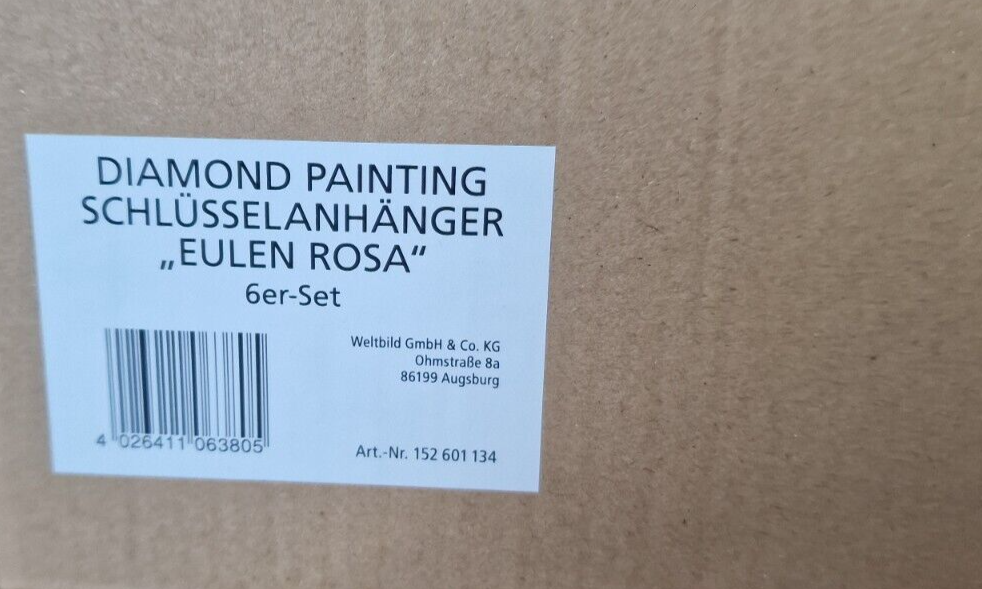 Diamond Painting 6er Schlüsselanhängerset Eulen pink/rosa
