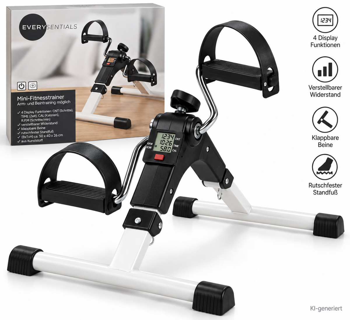EVERYSENTIALS Mini Heimtrainer Pedaltrainer Arm Bein Fitness LCD klappbar E2