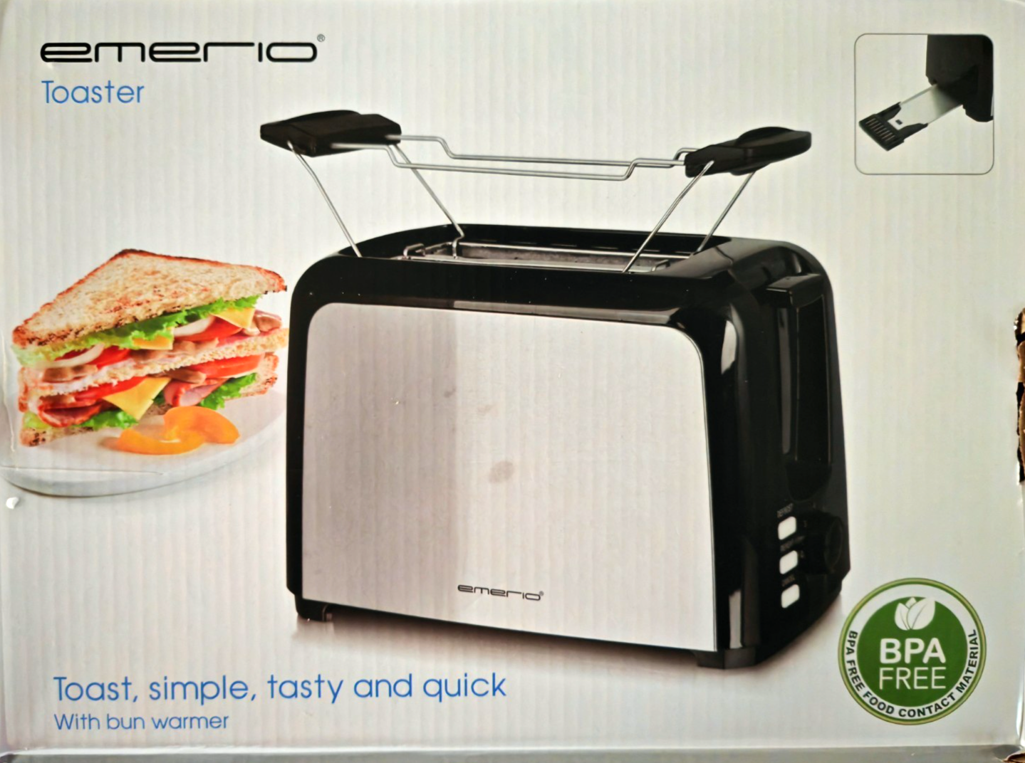 Emerio TO-123924 Toaster 2 Scheiben Edelstahl Auftaufunktion 750W Küche C3G
