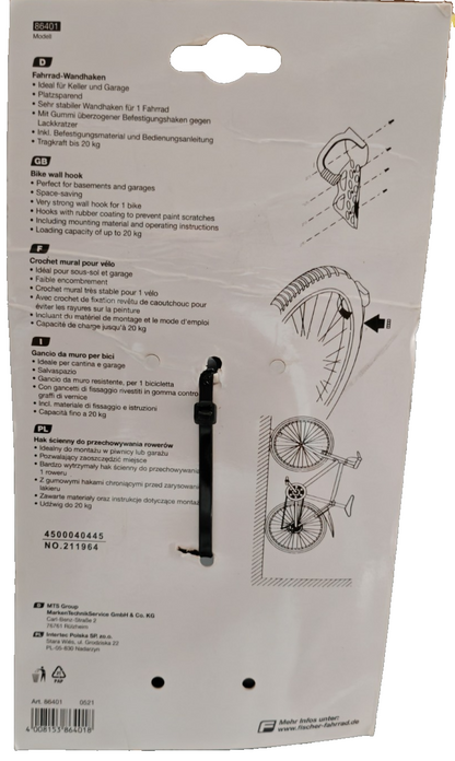 FISCHER Fahrrad Wandhalterung Wandhaken Fahrradhalter bis 20 kg Garage E4