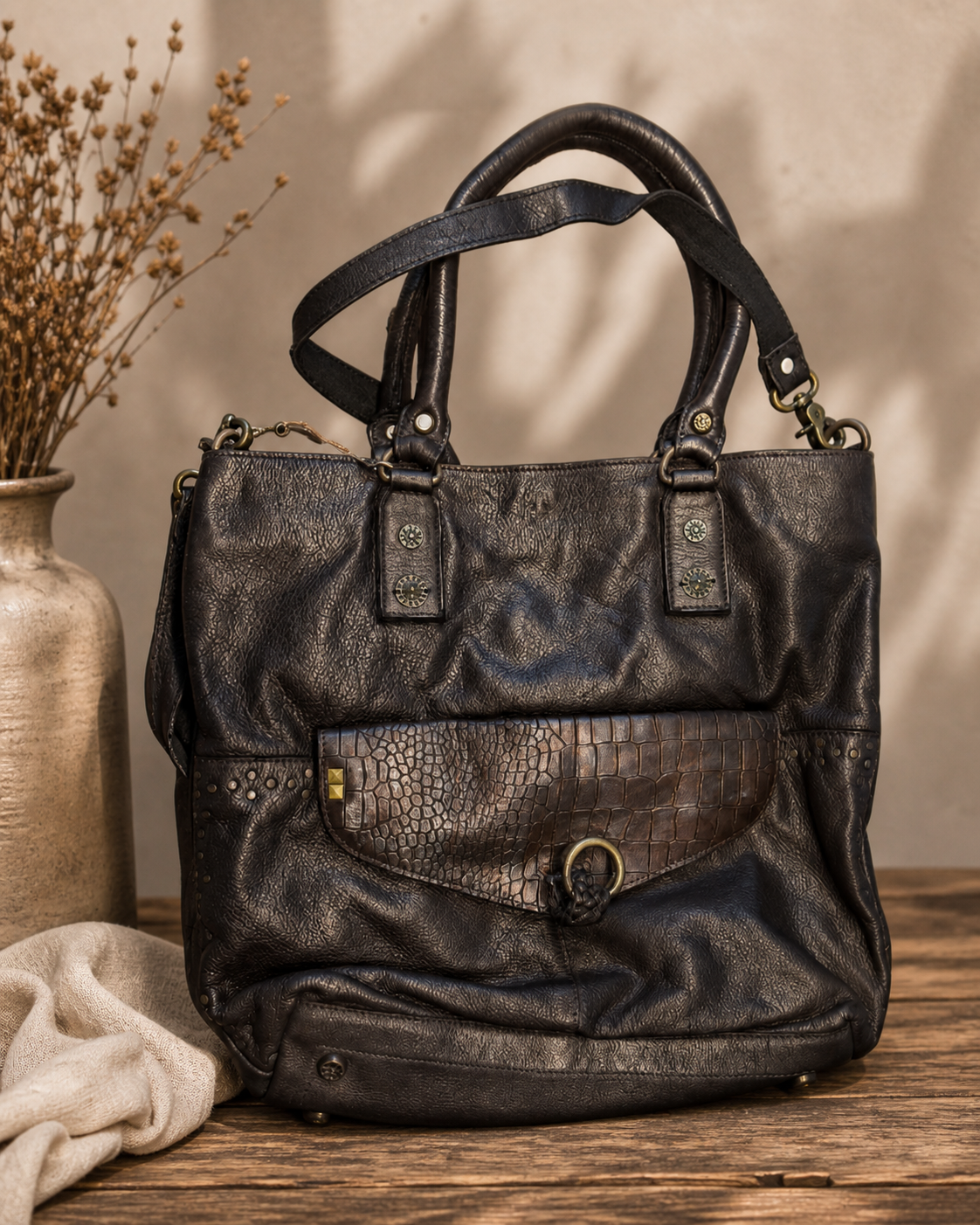 DESIDERIUS Damen Ledertasche Braun Echtleder Handtasche Schultertasche H3