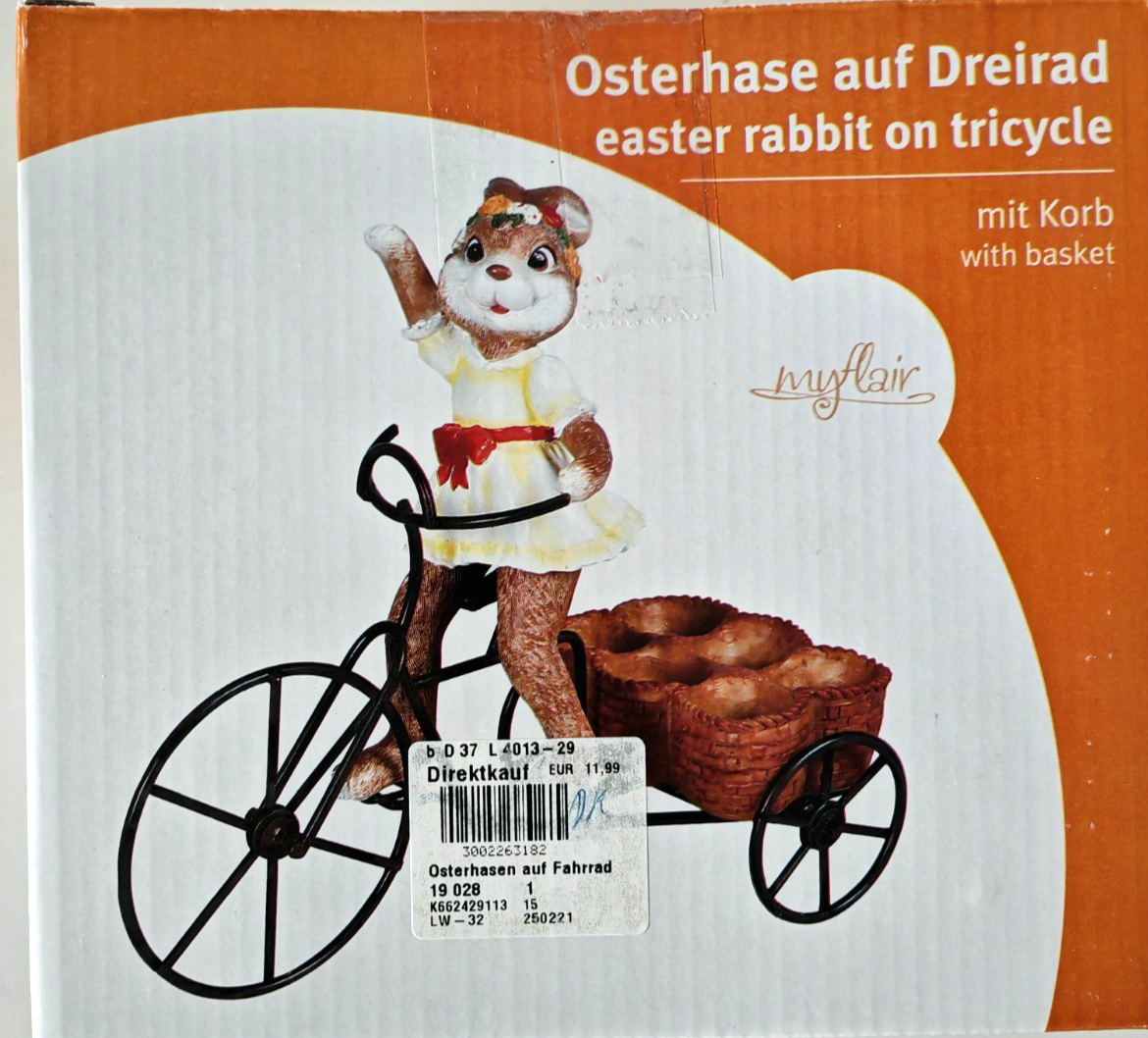 MyFlair Osterhase auf Dreirad mit Korb 18 cm Osterdeko Dekofigur B6