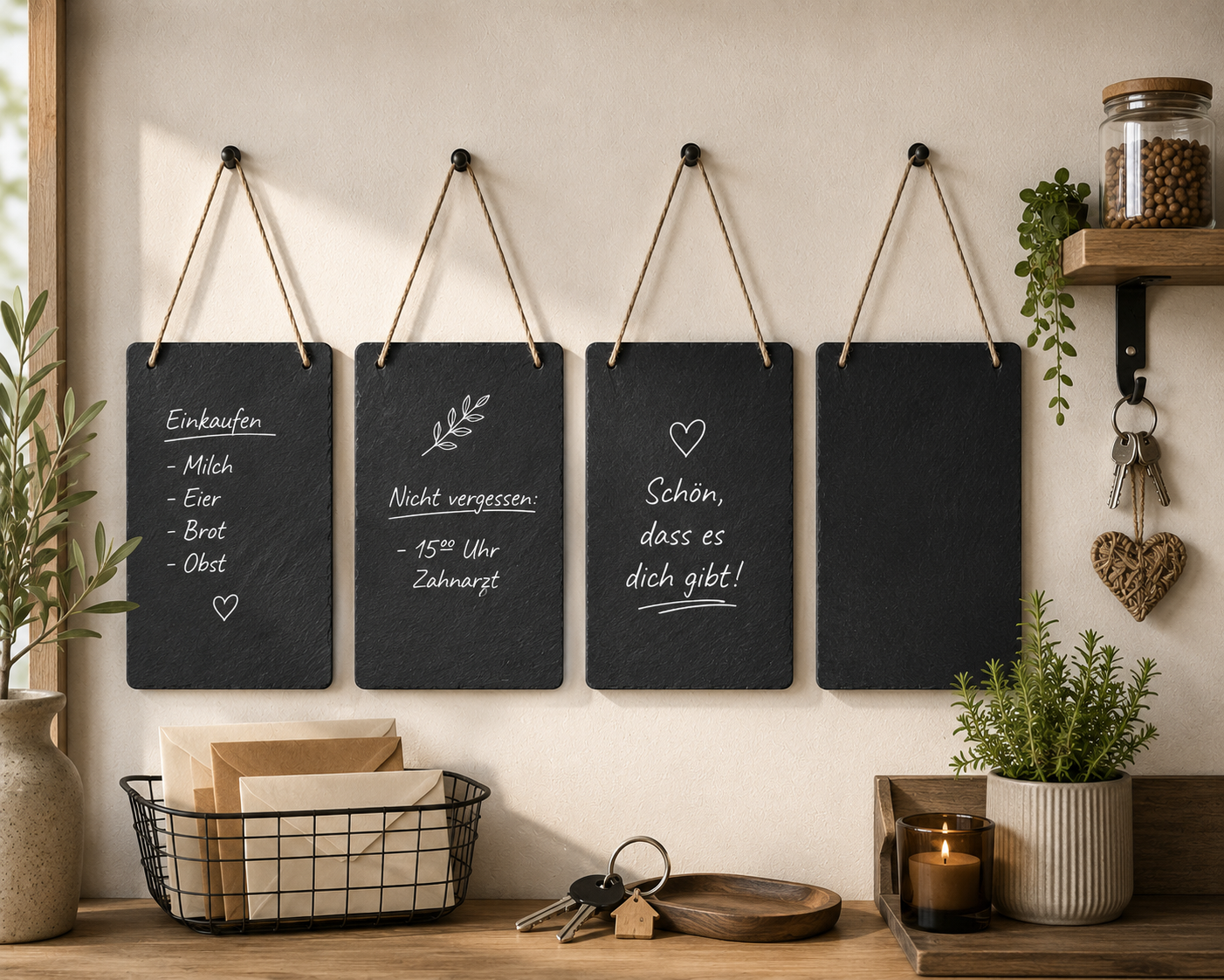 Navaris Schiefer Kreidetafel 4er Set 25x15cm Hängeschild Kreidetafeln Kreide F5