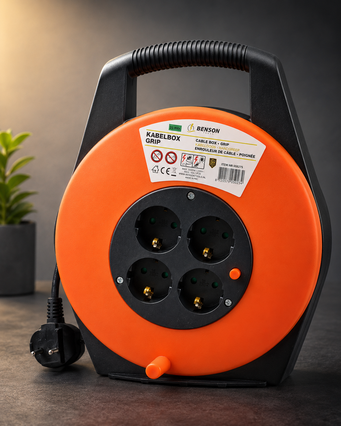 Benson Electric Kabeltrommel 10m Stromtrommel mit Handgriff Verlängerung
