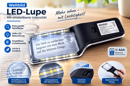 Orbisana LED Lupe Leselupe mit Licht dimmbar Vergrößerungshilfe Handlupe A7