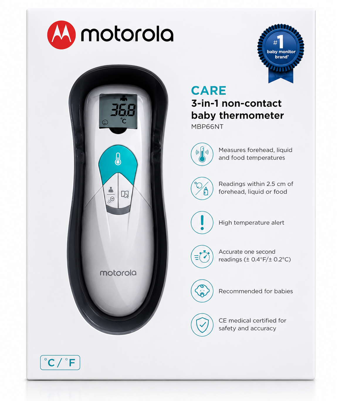 Motorola Care MBP66NT Kontaktloses Infrarot Fieberthermometer Stirn Digital C1