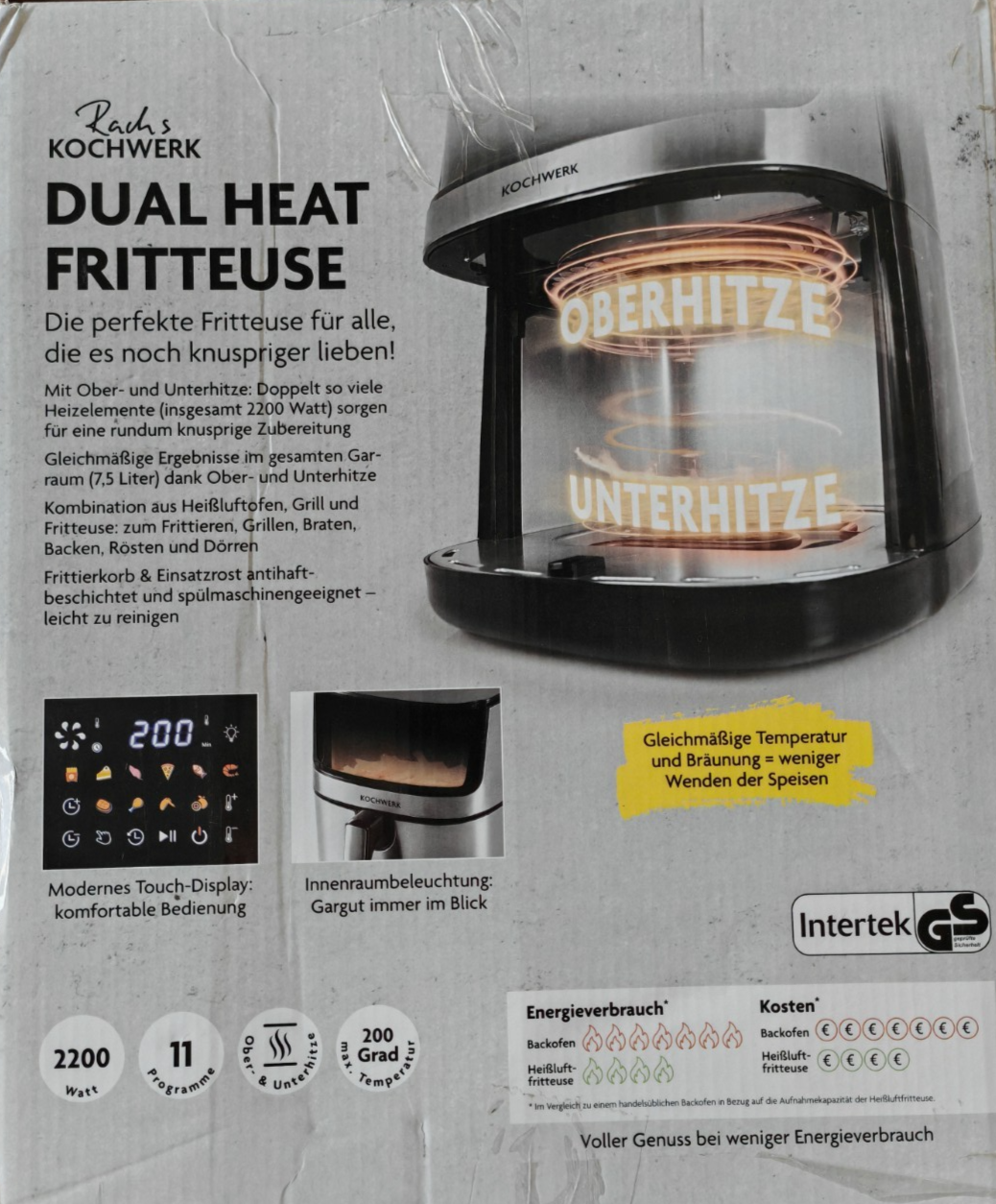 Rachs Kochwerk Dual Heißluftfritteuse 4L 1400W Airfryer Ober Unterhitze HA22