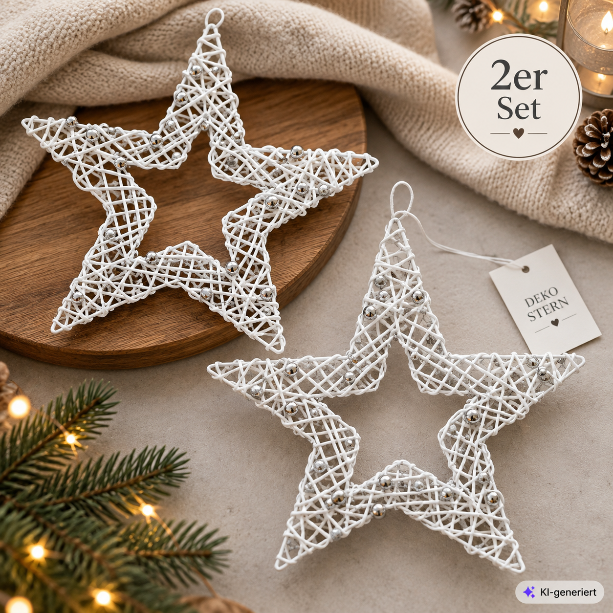 Geroma Deko Stern Weiß Silber ca. 26cm Weihnachtsstern Hängedeko Weihnachten H23