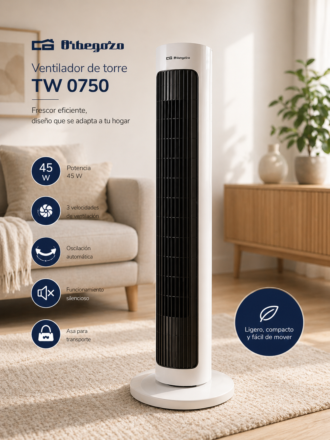 Orbegozo TW0750 Ventilator Tisch Stand 2in1 Sommer Kühlventilator leise