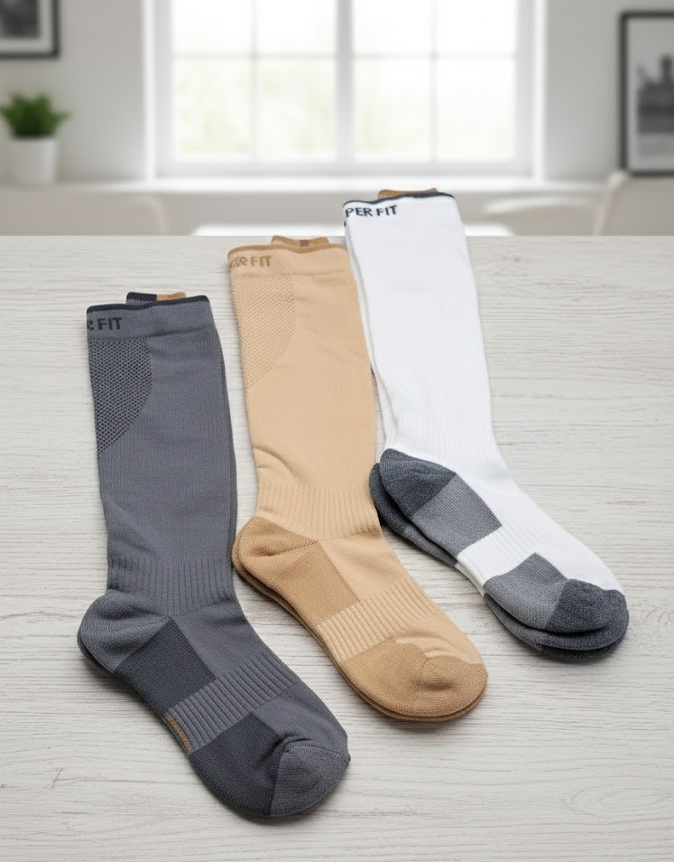 Stützstrümpfe Kniehoch 3er Pack Gepolstertes Fußbett L/XL Mix