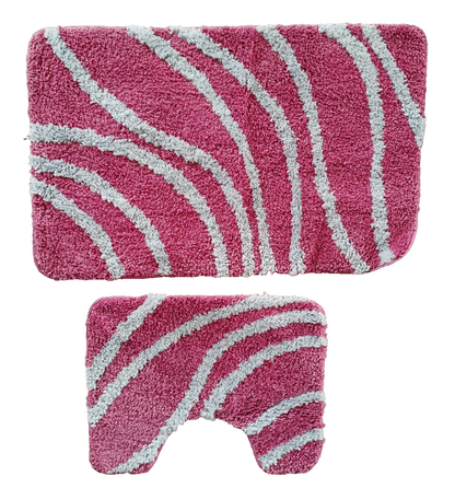 Badgarnitur 2tlg Badematte 78x50 WC Vorleger 50x40 Pink Rosa Grau Streifen HA3