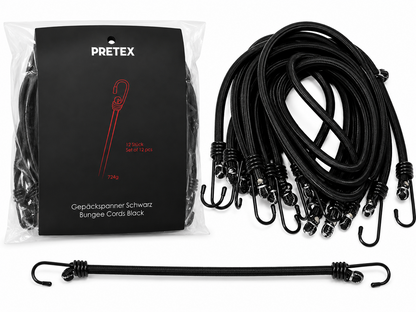 PRETEX 12x Gepäckspanner Schwarz Expander mit Haken Spanngummi Bungee Seil B1