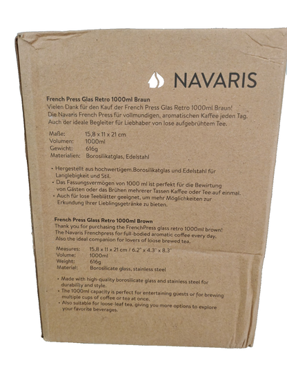 Navaris French Press 1000ml Kaffeebereiter Stempelkanne Edelstahlfilter Tee F3