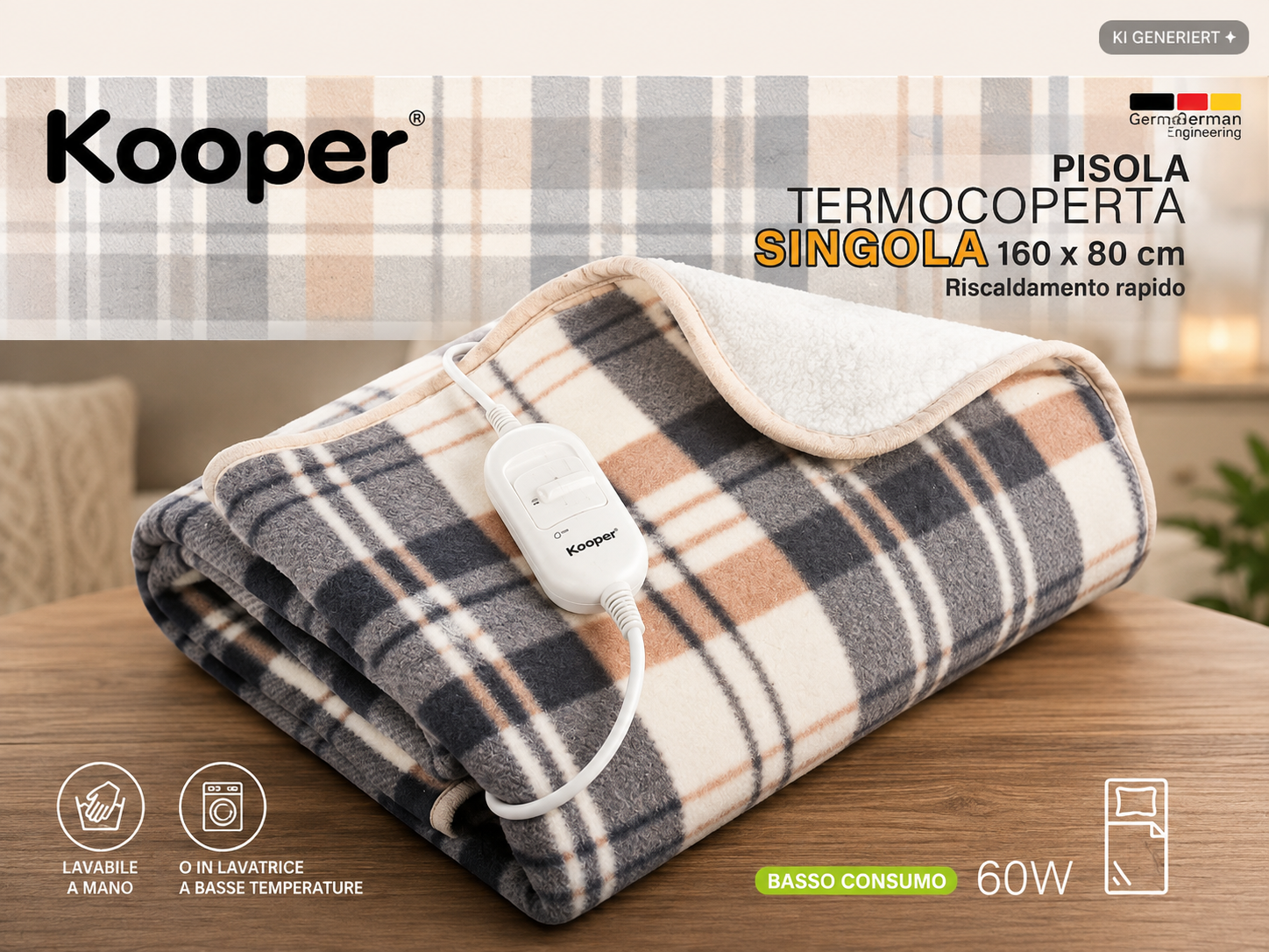 Kooper Heizdecke 160x80cm 60W Elektrische Wärmedecke Wärmeunterbett Bett F2