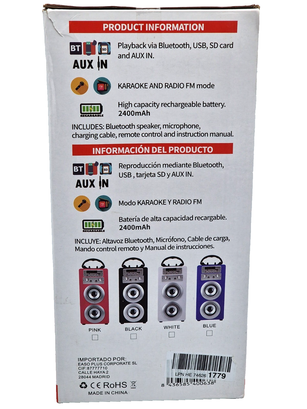 Dynasonic E-025 Karaoke Lautsprecher Bluetooth Mikrofon Akku USB SD FM TWS HA24