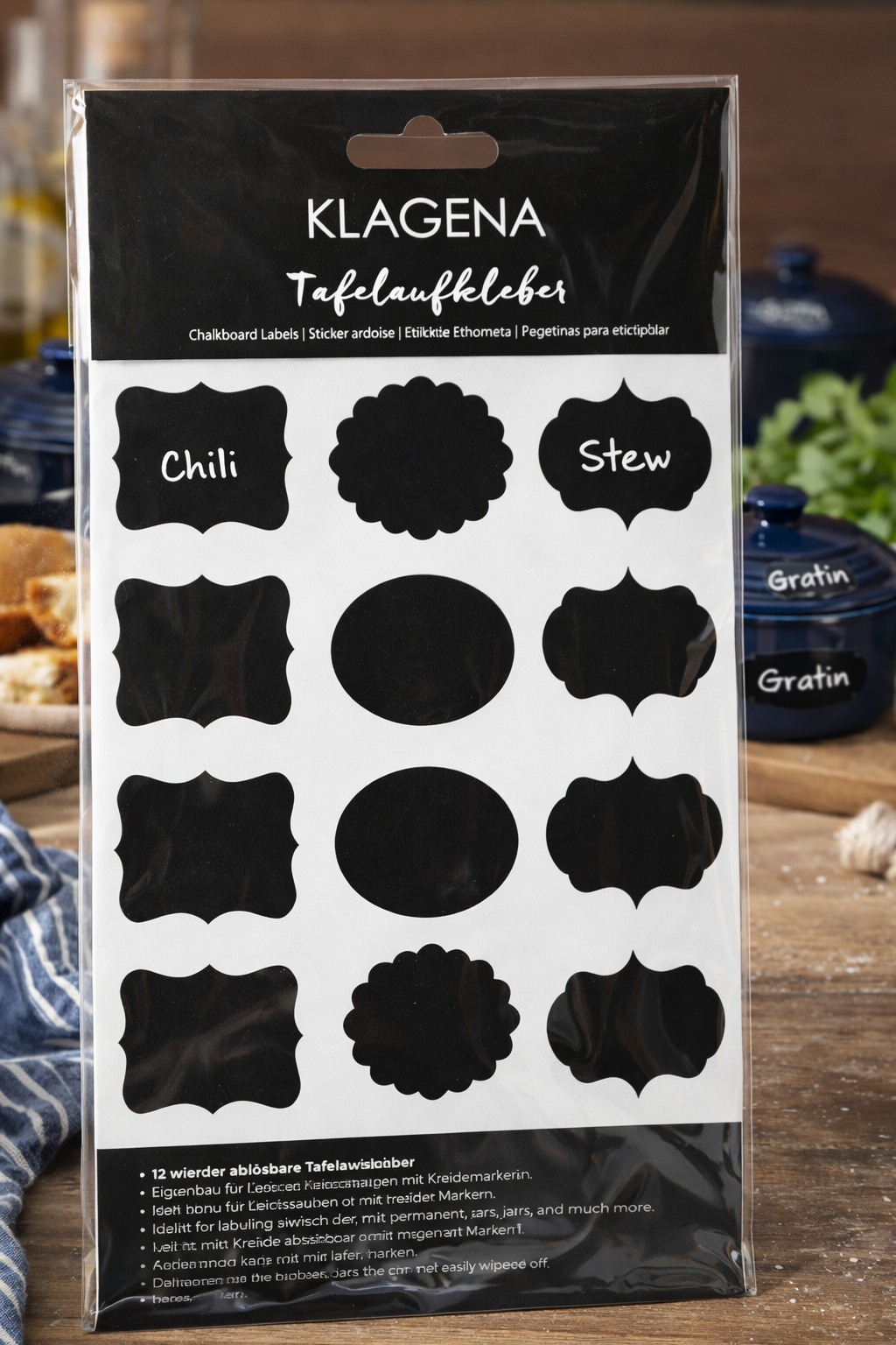 Klagena Tafel Aufkleber Set – 181 Etiketten +  Beschriftung Löschbar