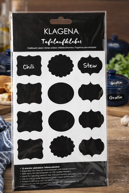 Klagena Tafel Aufkleber Set – 181 Etiketten +  Beschriftung Löschbar