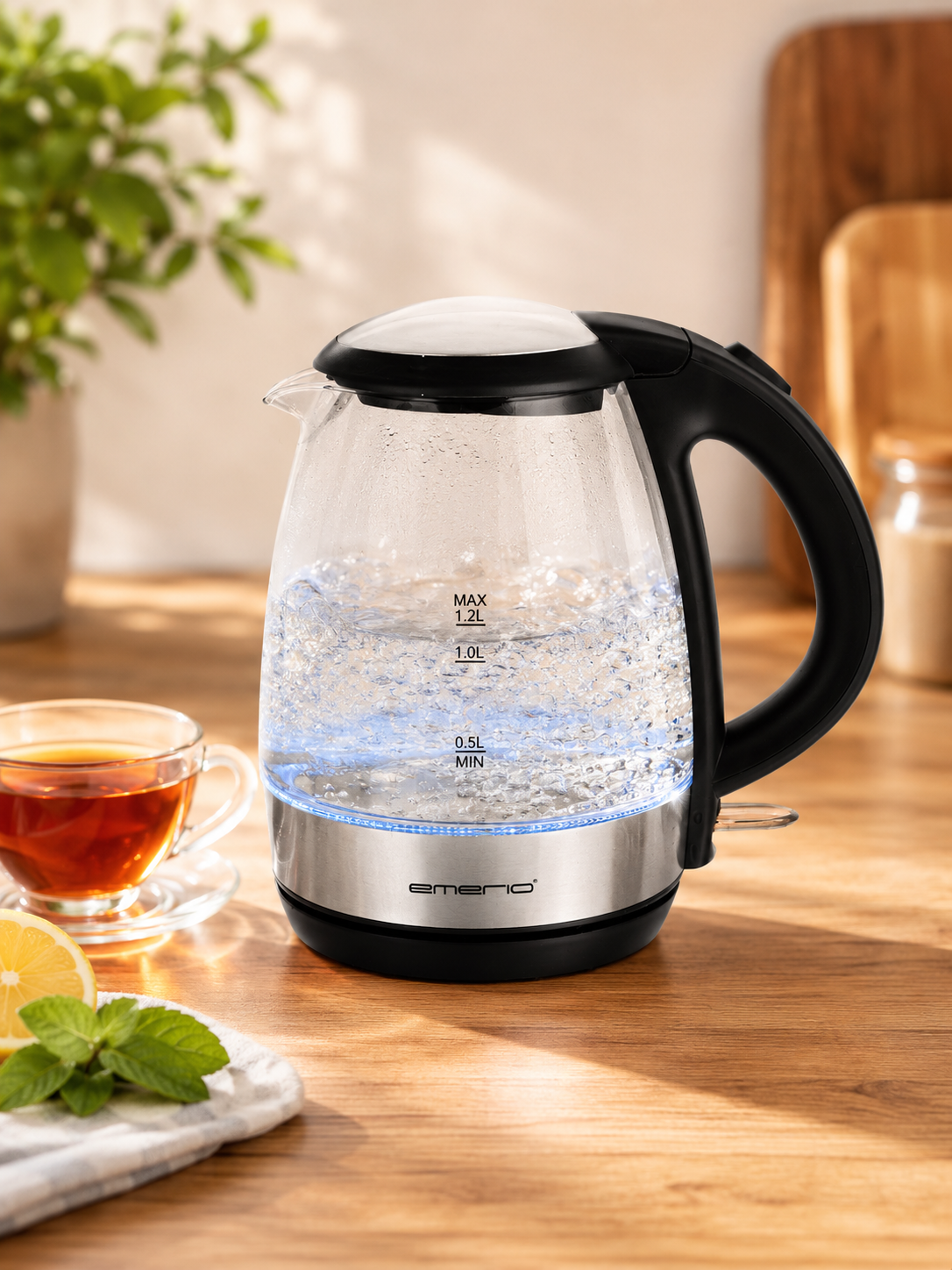Emerio WK-125145 Glas Wasserkocher 1,2L 2200W LED BPA-frei Edelstahl HO-A5