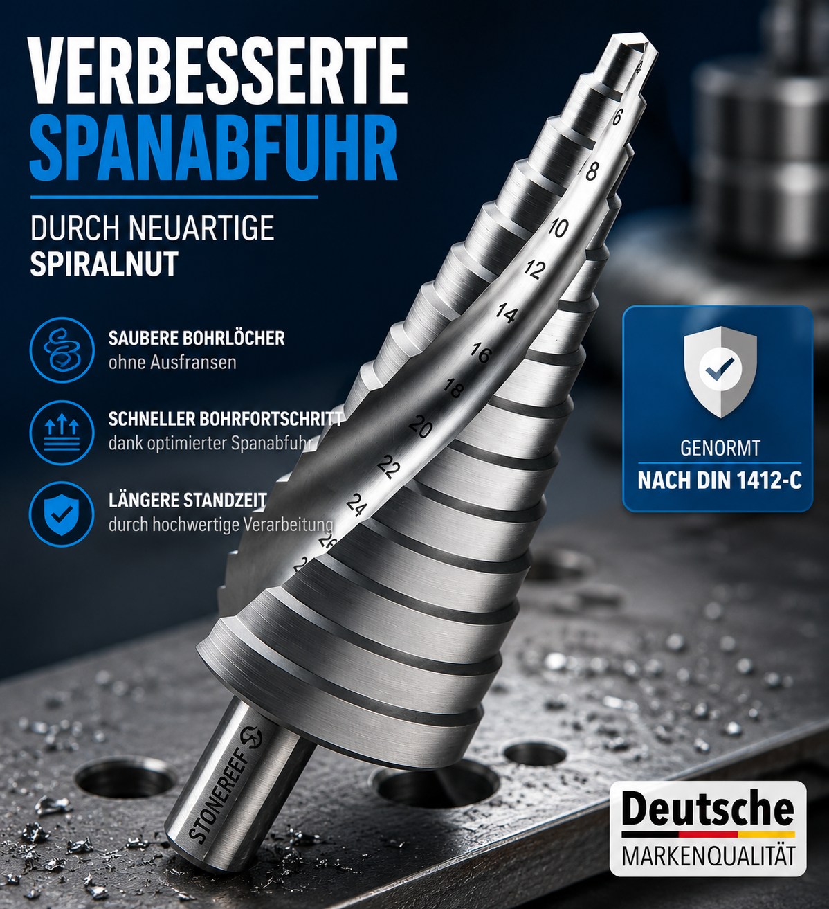 Stufenbohrer 4-32mm HSS Stahl 15 Stufen Kegelbohrer Metallbohrer Profi