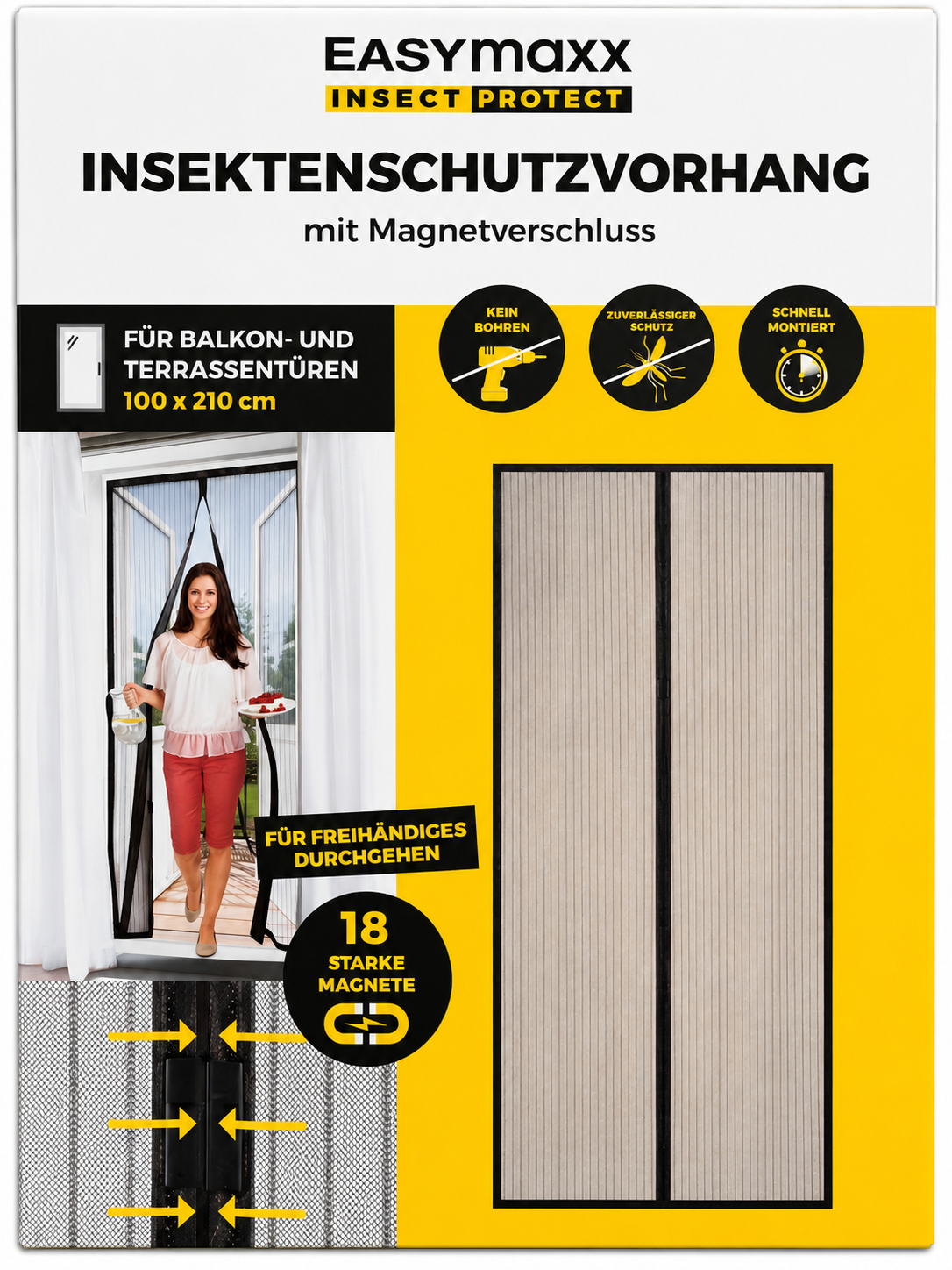 EASYmaxx Insektenschutzvorhang 100x210cm Magnet Fliegengitter Tür 18 Magnete A1