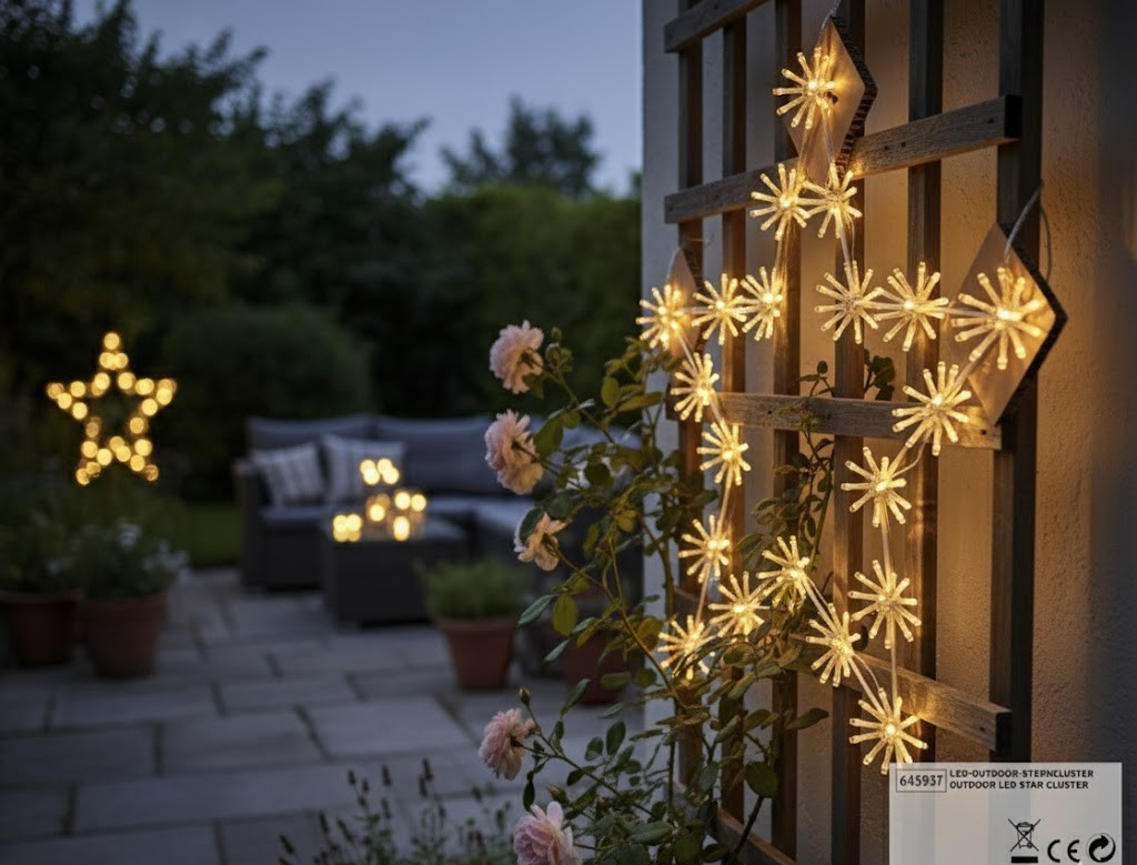 Tchibo LED Outdoor Stern Cluster 50cm 200 LEDs Warmweiß Timer Weihnachten HA33