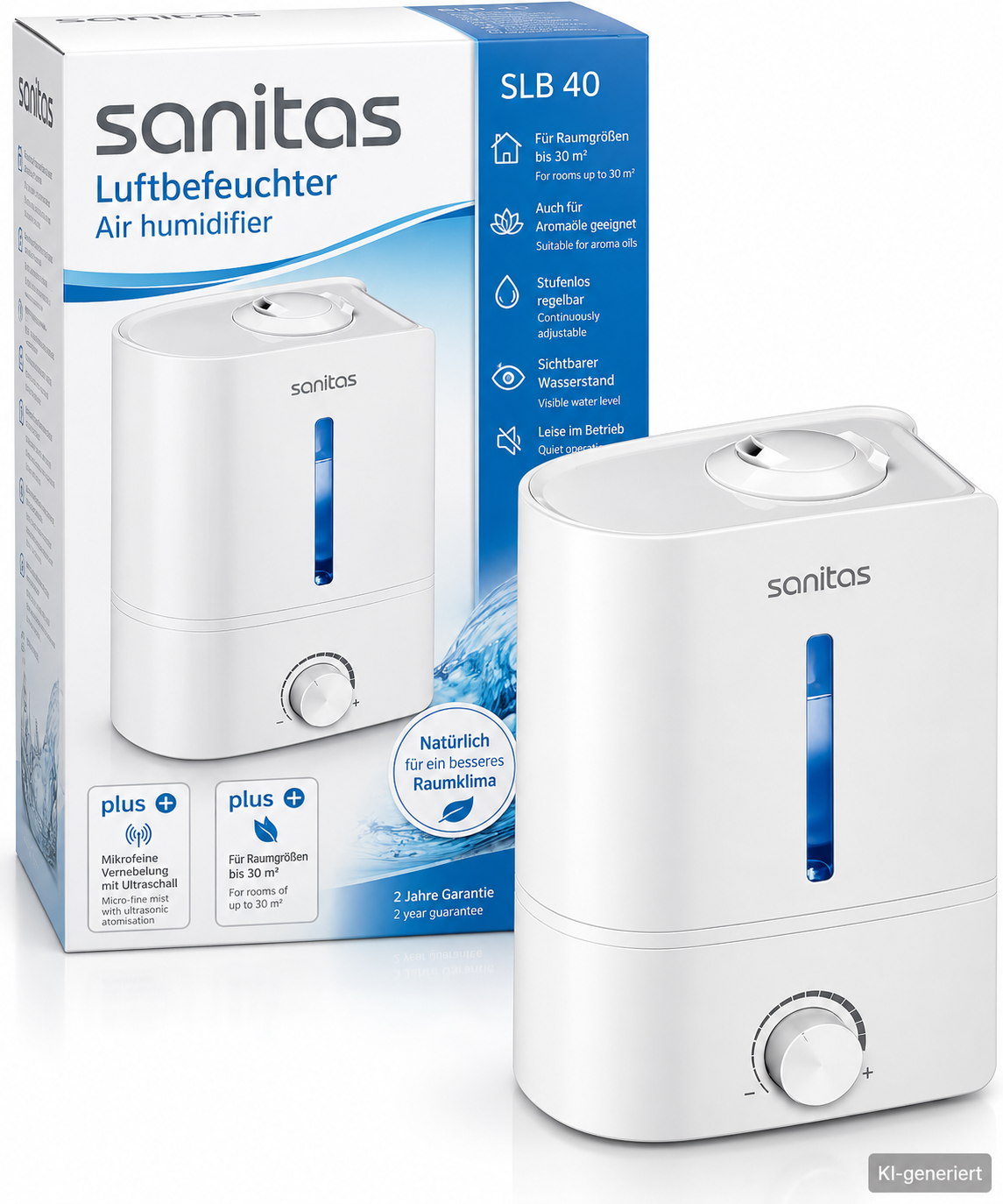 Sanitas SLB 40 Luftbefeuchter Ultraschall 4L Aromafach bis 30m² Weiß HA28