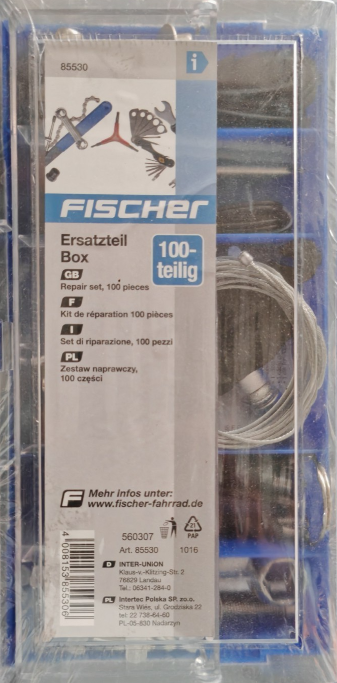 FISCHER Fahrrad Ersatzteil Box 100-teilig Reparaturset Zubehör 85530 E4