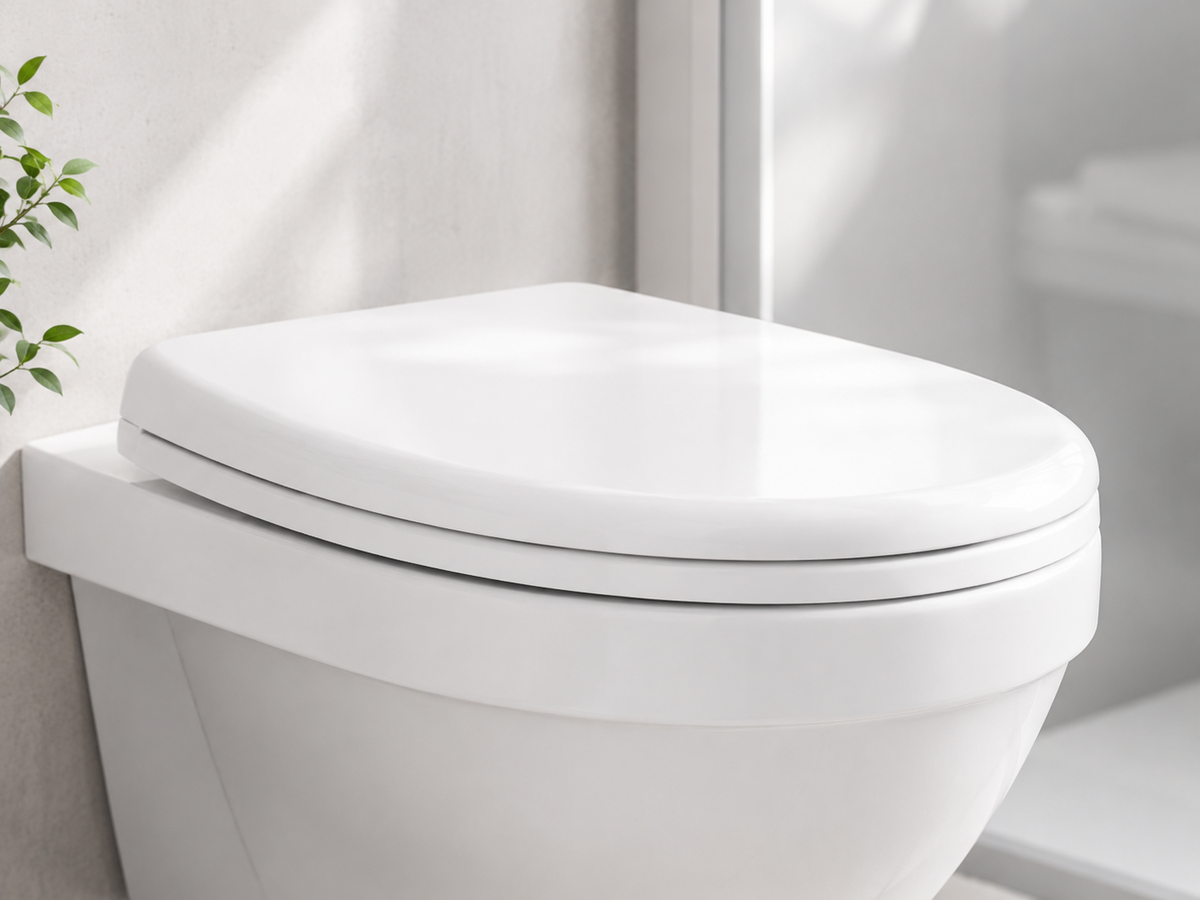 Abattant EASY WC Sitz Weiß Toilettensitz Edelstahl Scharnier stabil Komfort E1
