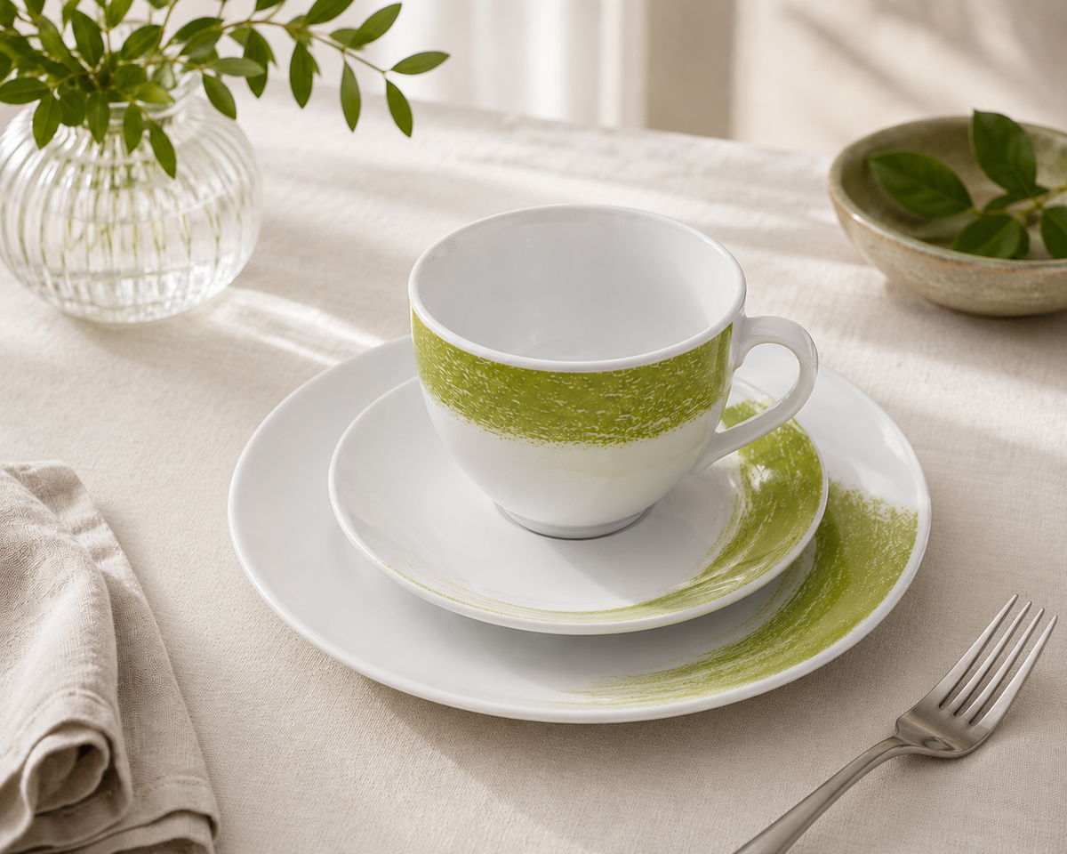 Arte Viva Allegra Moda Kaffeeservice 18tlg Grün Tassen Teller Set Porzellan HA18