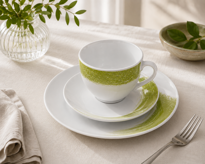 Arte Viva Allegra Moda Kaffeeservice 18tlg Grün Tassen Teller Set Porzellan HA18
