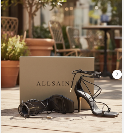 AllSaints Alice Damen Sandalen Leder Schwarz High Heels Riemchen Schuh Gr. 36 G1