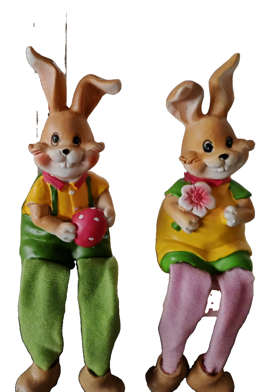 2er Set Osterhasen Kantenhocker 16 cm Deko Hasen mit Stoffbeinen Ostern C3