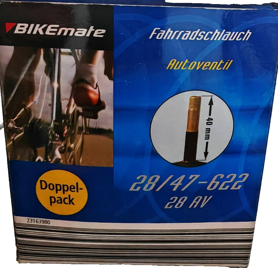 Bikemate Fahrradschlauch 28 Zoll Doppelpack 28/47-622 AV Autoventil 2er Set E4