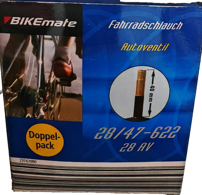 Bikemate Fahrradschlauch 28 Zoll Doppelpack 28/47-622 AV Autoventil 2er Set E4