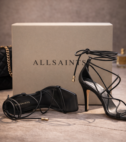 AllSaints Alice Damen Sandalen Leder Schwarz High Heels Riemchen Schuh Gr. 36 G1