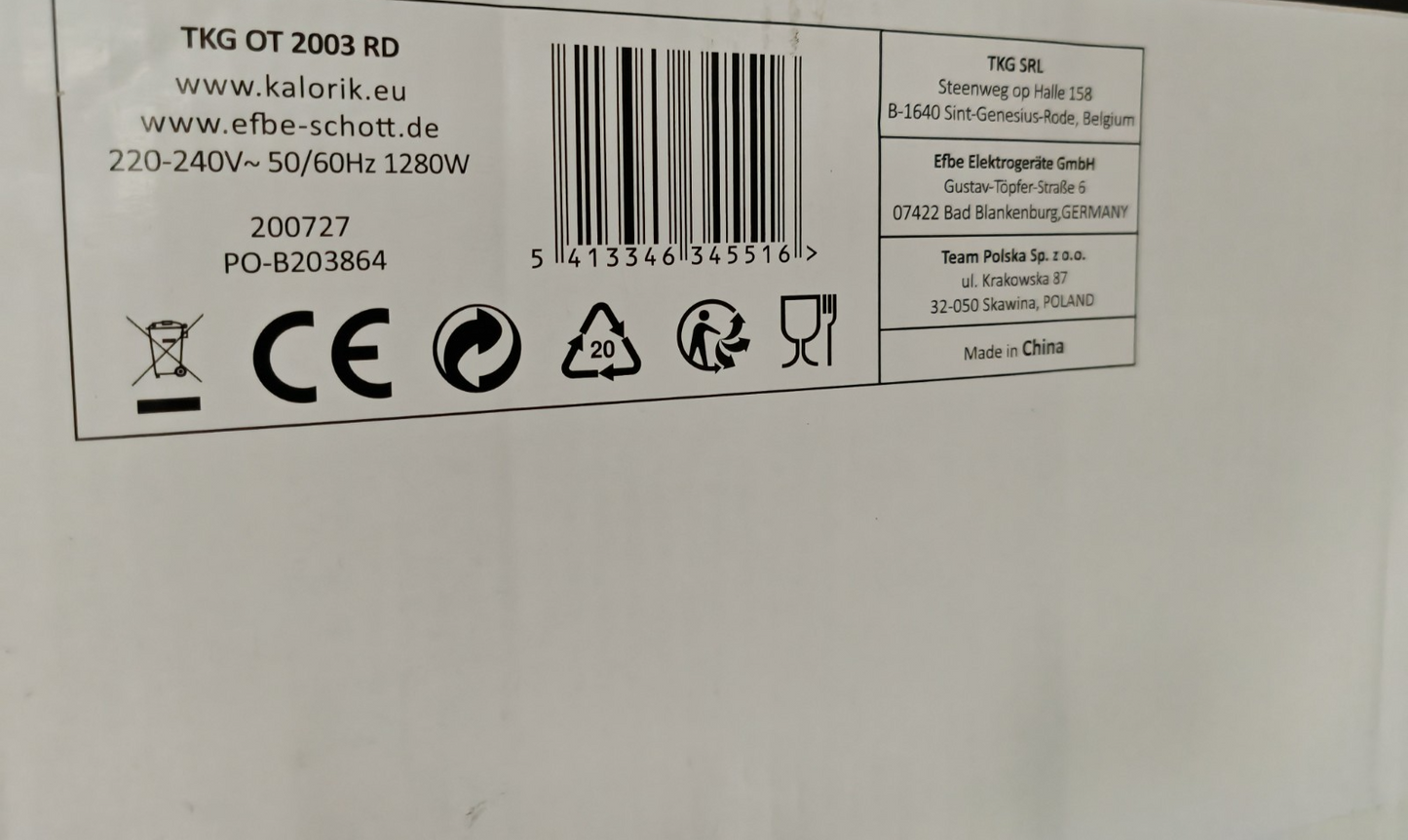 Kalorik TKG OT 2003 RD Multiofen 16L Mini Backofen Grill Timer 1280W Rot F3