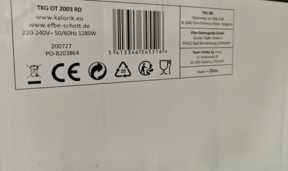Kalorik TKG OT 2003 RD Multiofen 16L Mini Backofen Grill Timer 1280W Rot F3