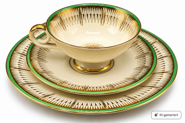 Mitterteich Bavaria 3266 21 Sammeltasse 3-teilig Porzellan Grün Gold Vintage